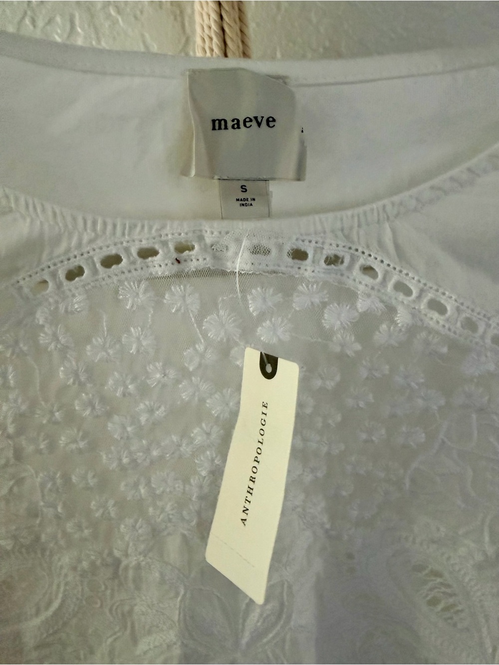 Maeve White Embroidered Flutter Sleeve Blouse - Picture 3 of 3